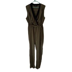 Rosettes Dark Green Faux Wrap Front Sleeveless Jumpsuit with Belt